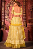 Thread Work Embroidered Net Mustard Yellow Lehenga