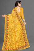 Thread Embroidered Net Mustard Yellow Saree