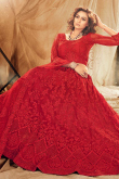 Red Resham Work Embroidered Net Lehenga