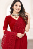 Saree for Party Wear in Net Red with Thread Work
