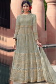 Thread Work Embroidered Net Sage Green Anarkali Suit