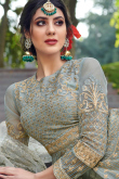Thread Work Embroidered Net Sage Green Anarkali Suit