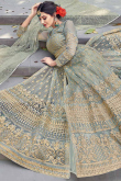 Thread Work Embroidered Net Sage Green Anarkali Suit