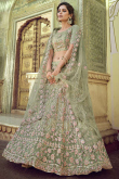 Thread Work Embroidered Net Sage Green Lehenga