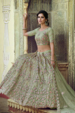 Thread Work Embroidered Net Sage Green Lehenga