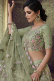 Thread Work Embroidered Net Sage Green Lehenga