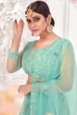 Thread Work And Sequins Embroidered Net Pale Turquoise Blue Lehenga