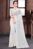 Net White Stone Embroidered Party Wear Saree