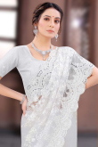 Net White Stone Embroidered Party Wear Saree
