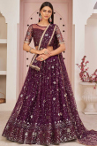 Embroidered Net Wine Lehenga