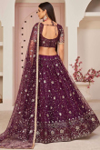 Embroidered Net Wine Lehenga