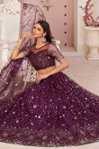 Embroidered Net Wine Lehenga