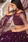 Embroidered Net Wine Lehenga