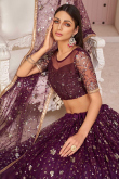 Embroidered Net Wine Lehenga