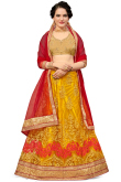 Thread Work Embroidered Net Yellow Lehenga
