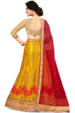 Thread Work Embroidered Net Yellow Lehenga