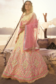Thread Work Embroidered Organza Pale Yellow Lehenga