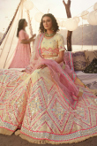 Thread Work Embroidered Organza Pale Yellow Lehenga