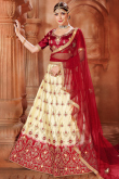 Thread Work Embroidered Silk Cream Beige Ombre Lehenga
