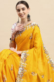 Thread Work Embroidered Silk Turmeric Yellow Saree