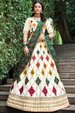 Thread Work Embroidered Silk White Lehenga