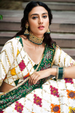 Thread Work Embroidered Silk White Lehenga