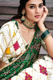 Thread Work Embroidered Silk White Lehenga