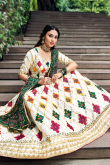 Thread Work Embroidered Silk White Lehenga