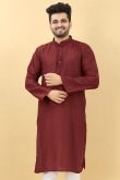 Thread Work Embroidered Viscose Deep Red Men Kurta