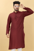 Thread Work Embroidered Viscose Deep Red Men Kurta