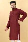 Thread Work Embroidered Viscose Deep Red Men Kurta