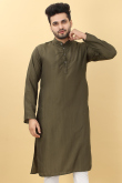 Thread Work Embroidered Viscose Moss Green Men Kurta