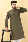 Thread Work Embroidered Viscose Moss Green Men Kurta