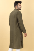 Thread Work Embroidered Viscose Moss Green Men Kurta