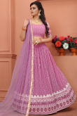 Resham Work Thulian Pink Lehenga in Georgette for Party 