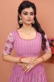 Resham Work Thulian Pink Lehenga in Georgette for Party 
