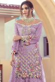 Thulian Pink Net Lehenga for Sangeet with Thread embroidery