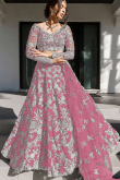 Thulian Pink Net Embroidered Lehenga