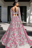 Thulian Pink Net Embroidered Lehenga