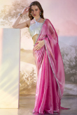 Thulian Pink Organza Embroidered Fancy Saree
