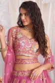 Thulian Pink Organza Embroidered Panelled Style Lehenga