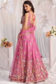 Thulian Pink Organza Embroidered Panelled Style Lehenga
