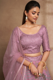 Thulian Pink Sequins Embroidered Net Flared Lehenga 