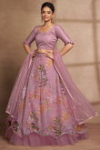 Thulian Pink Sequins Embroidered Net Flared Lehenga 