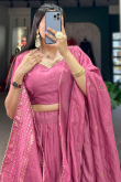 Thulian Pink Weaved Zari Chanderi Flared Style Lehenga 