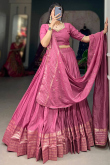 Thulian Pink Weaved Zari Chanderi Flared Style Lehenga 