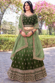 Tissue Army Green Lehenga with Sequins Work for Wedding