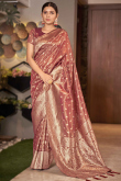 Tissue Brick Red Woven Zari Broad Border Saree