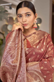 Tissue Brick Red Woven Zari Broad Border Saree