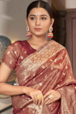 Tissue Brick Red Woven Zari Broad Border Saree